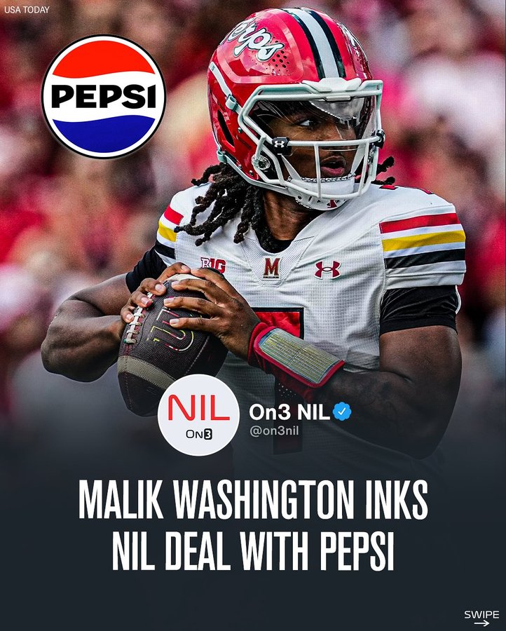Instagram post by @on3cfb for Barstool Sports. Caption reads: Maryland QB Malik Washington has inked an NIL deal....