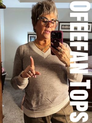 TikTok post by @dontbossmebecky for OFEEFAN. Caption reads: @OFEEFAN #over50fashion #over50beauty [...].