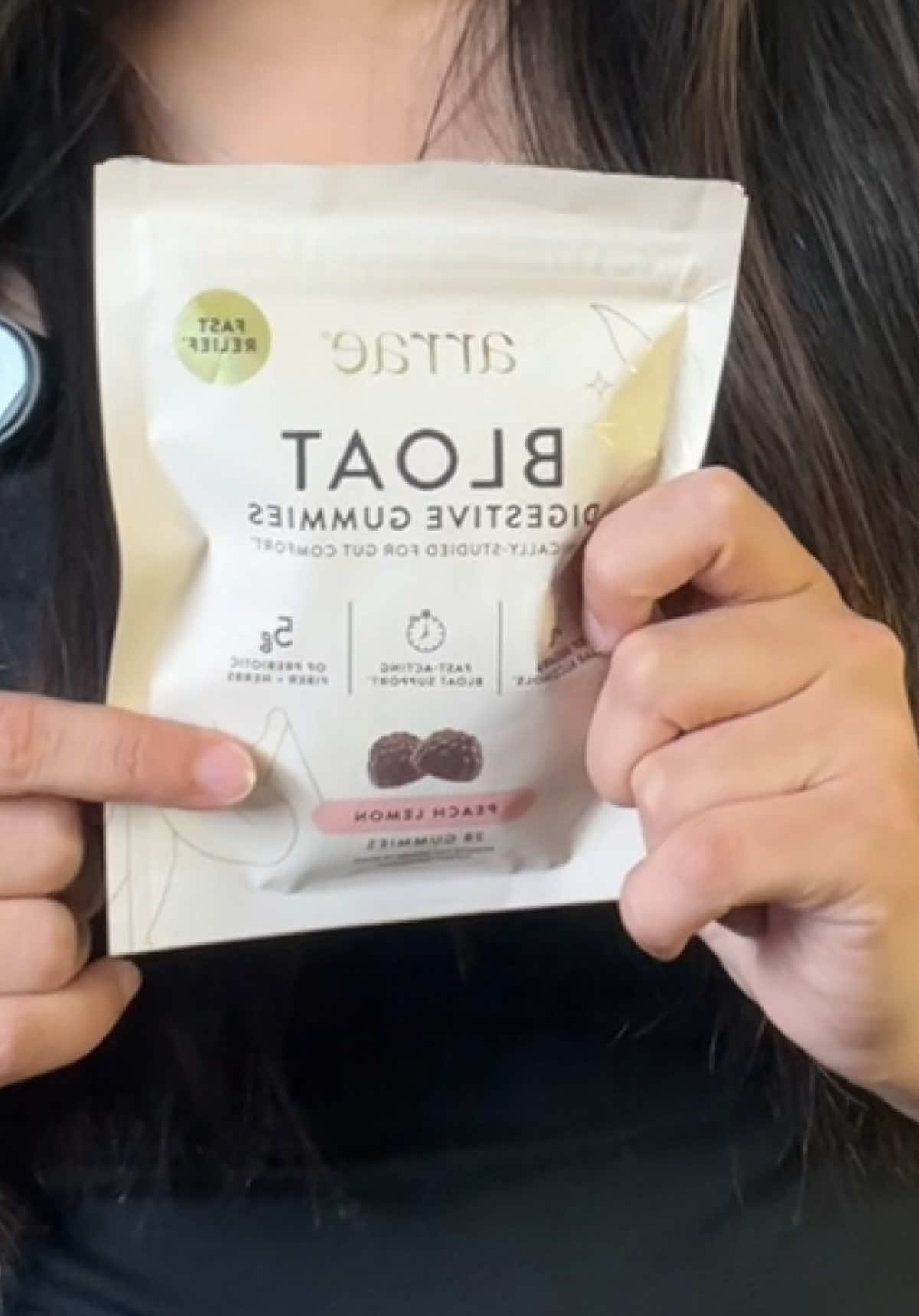 TikTok post by @em31lyy for Arrae. Caption reads: @Arrae #bloating #bloatingtips #guthealth.
