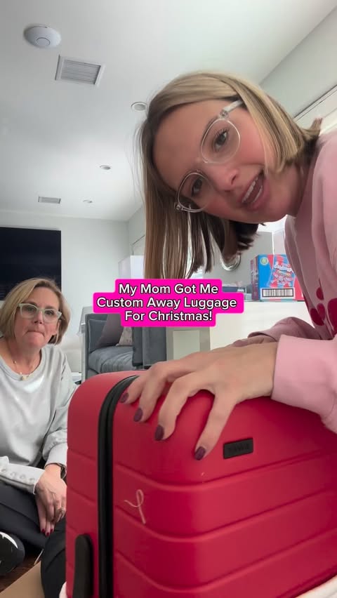 Instagram post by @mary.hatheway for Away. Caption reads: [...] the perfect Christmas gift of custom luggage....