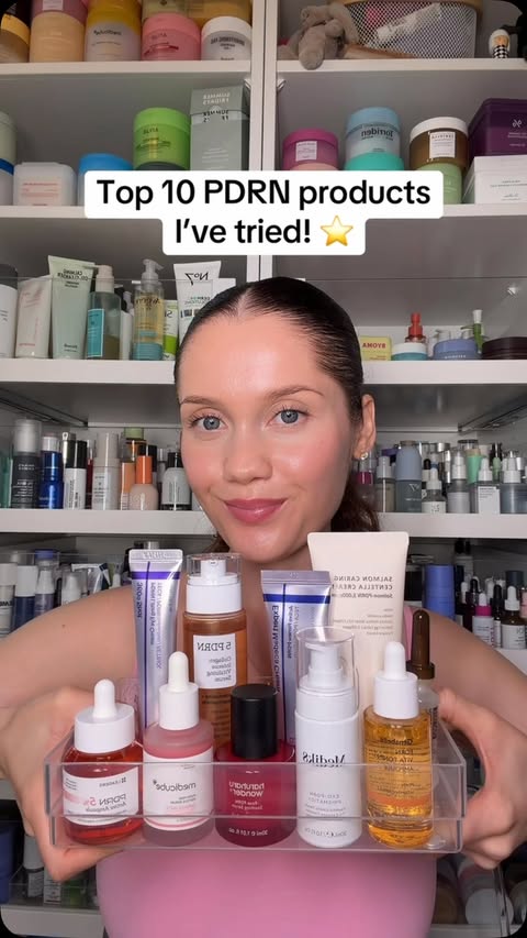 Instagram post by @sparklesandskin for Centellian24. Caption reads: [...] 10 PDRN products I’ve tried! ⭐️ 1.....