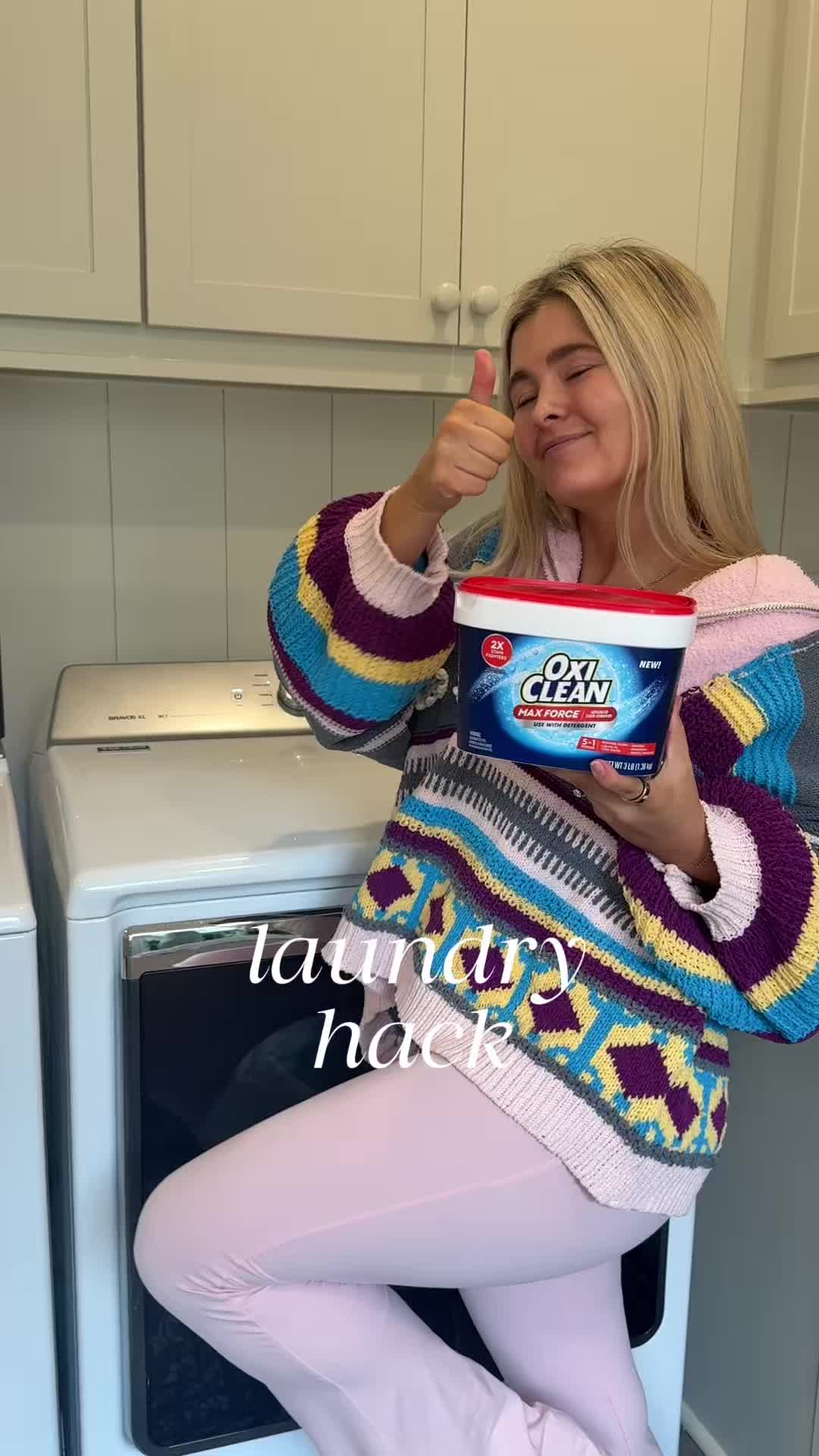 TikTok post by @madisonruffmay for LTK. Caption reads: #OxiCleanPartner Busy mom laundry room = chaos. 😅....