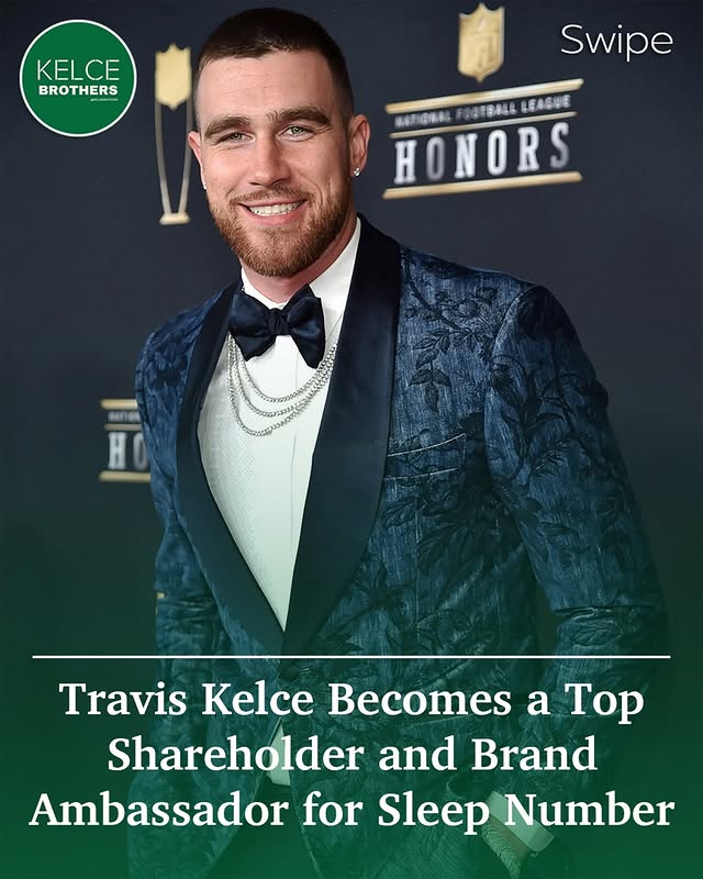 Instagram post by @kelcebrothers for Sleep Number. Caption reads: Travis Kelce is investing in Sleep Number, the bed....