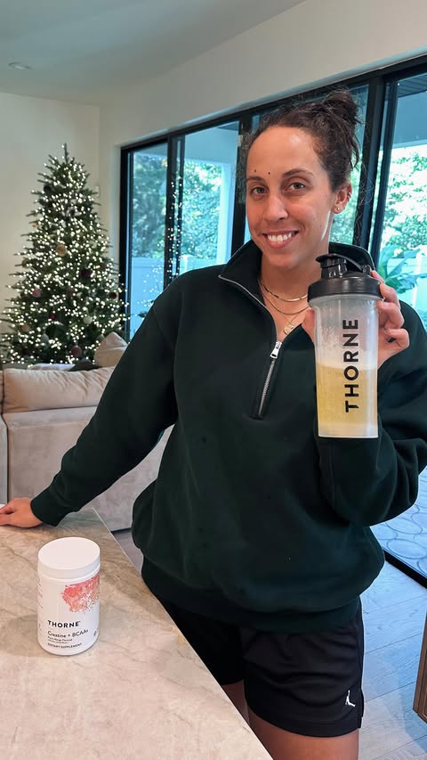 Instagram post by @madisonkeys for Thorne. Caption reads: Creatine is for everyone, any time of the year....