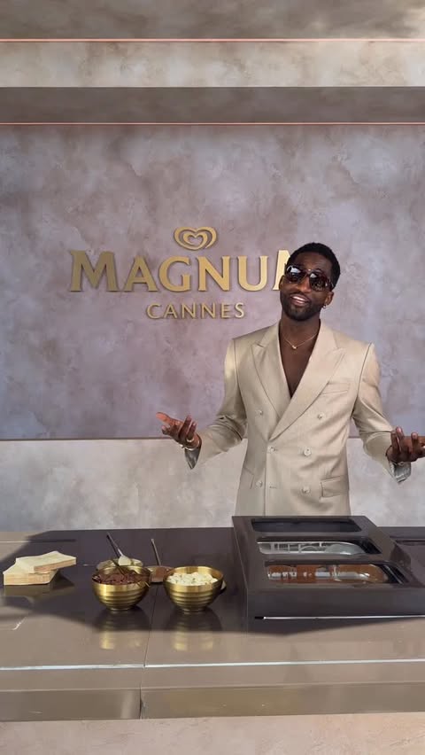 Instagram post by @pierre.laurent for Magnum Ice Cream. Caption reads: #AD | Cannes called, Magnum answered @magnum....