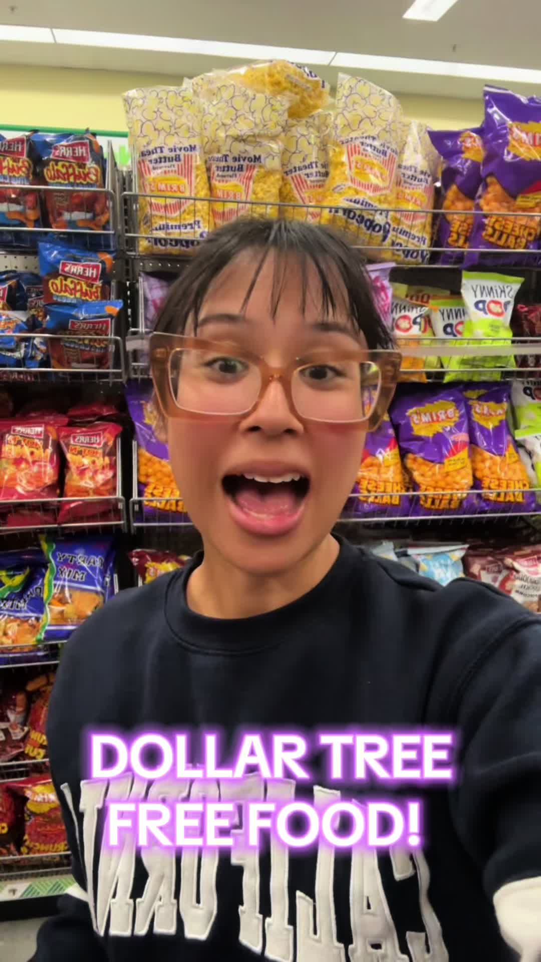 TikTok post by @savewithsofia for Like Air Puffcorn. Caption reads: [...] food at the Dollar Tree! Thank you @Like Air....