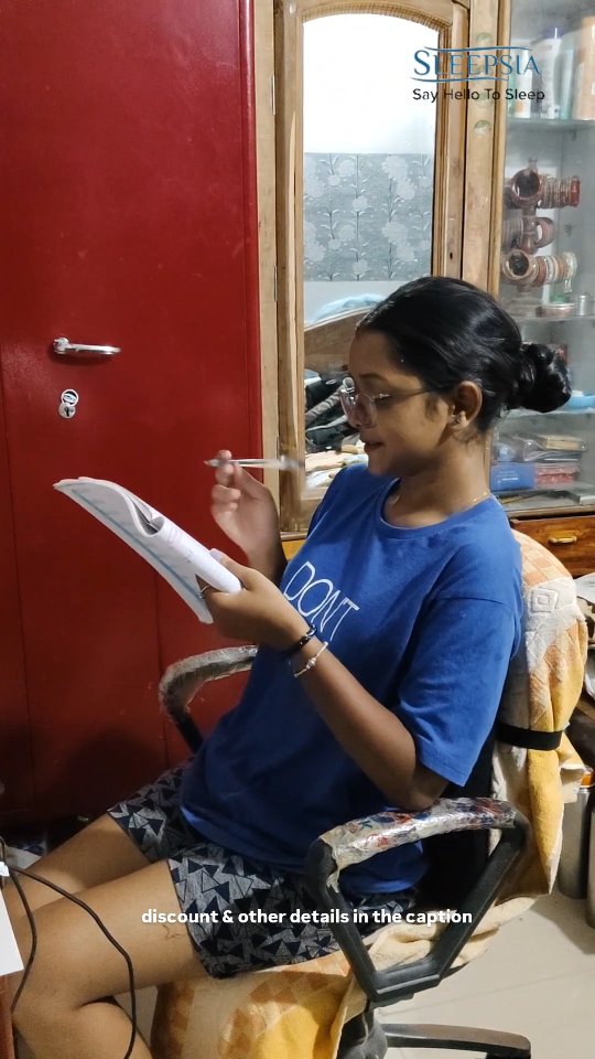 Instagram post by @barshapriyadarshinii_ for Sleepsia. Caption reads: #Ad | Work long, sit smart — with Sleepsia Lumber....