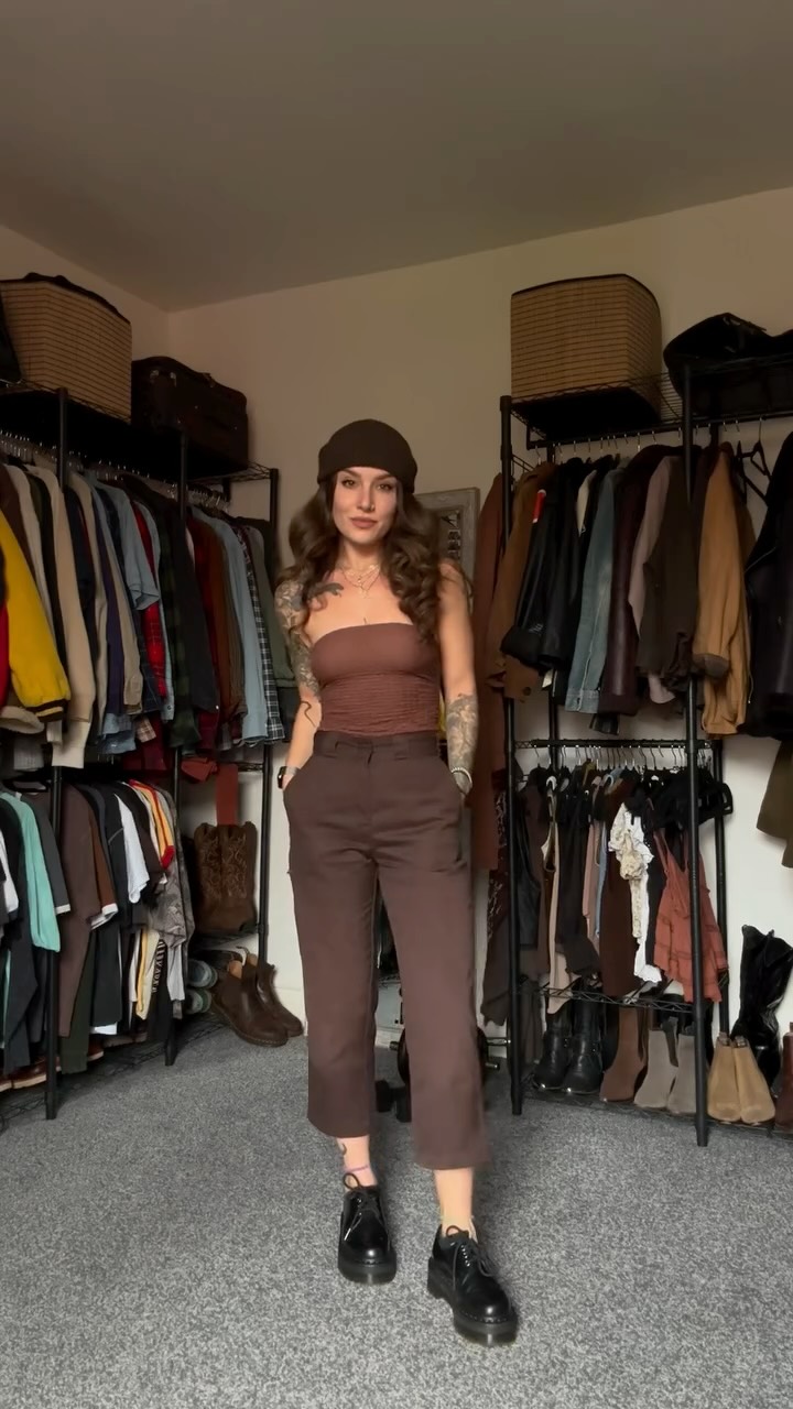 Instagram post by @pheobetinker for Dickies. Caption reads: Sufficiently Autumnal 🍂

Outfit dets - 
Top -....