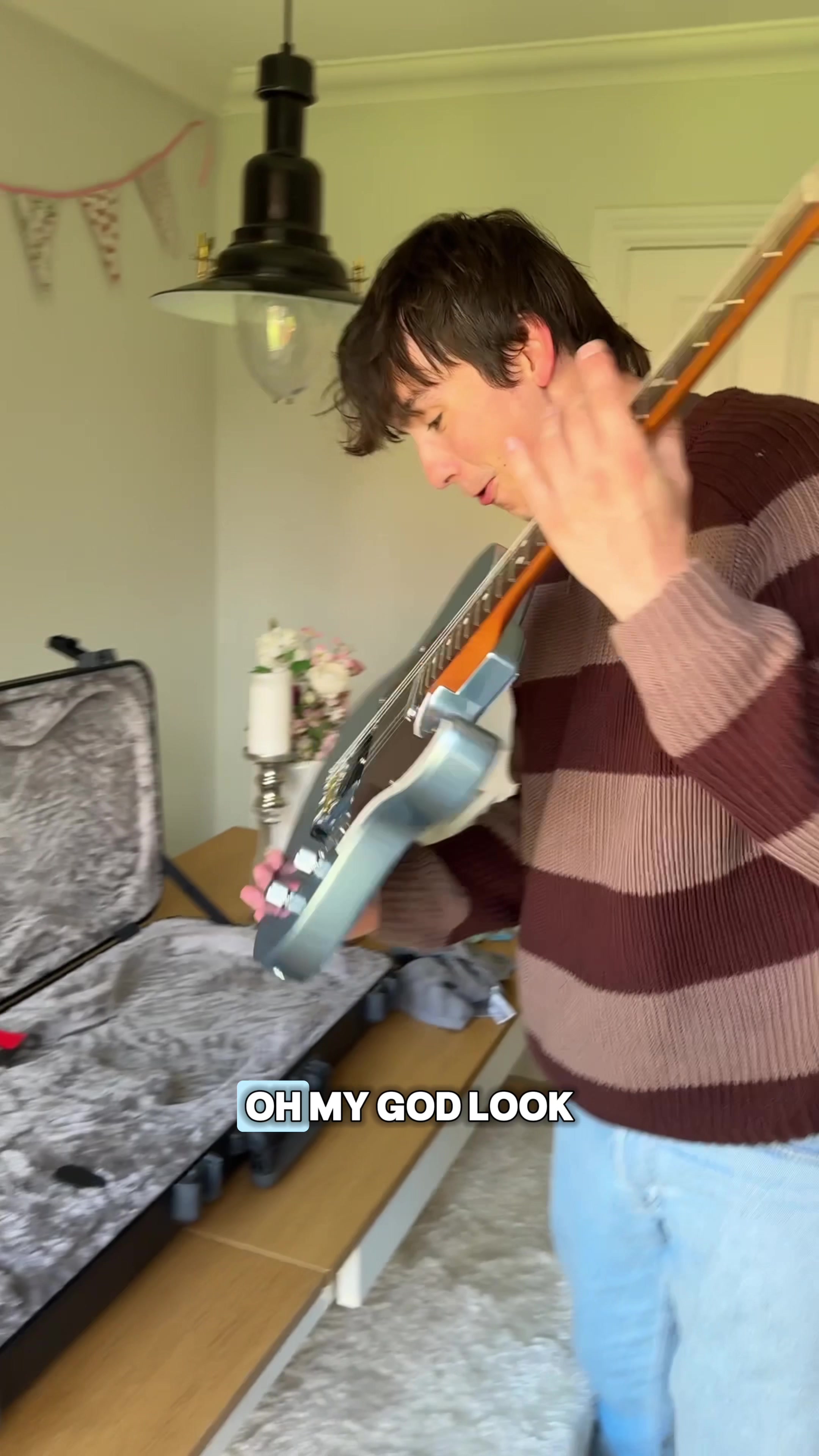 TikTok post by @harryseaton for Fender. Caption reads: This is my brand new, STUNNING, Fender Mod Shop....