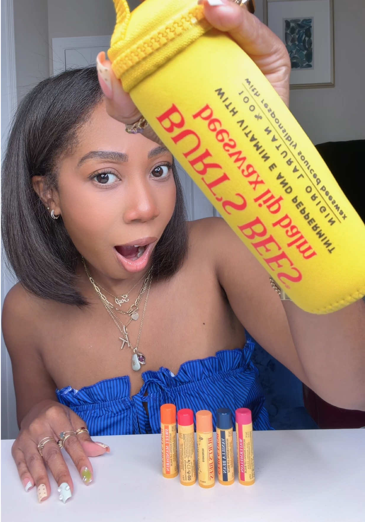 TikTok post by @turah21 for Burt's Bees USA. Caption reads: [...] need lip balm like they do gum 😂....