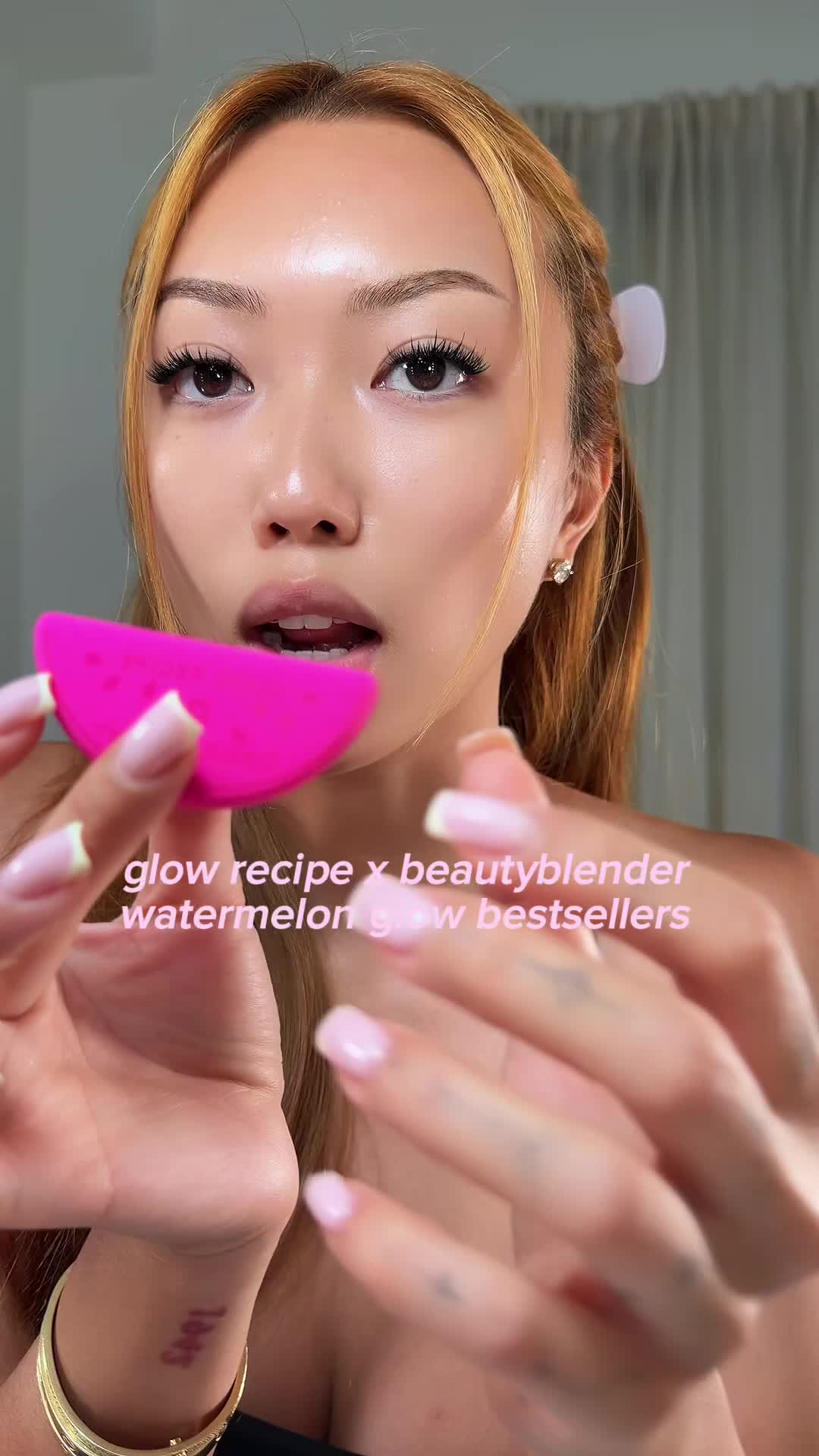 TikTok post by @coconutcathy for beautyblender. Caption reads: [...] favorites in one!!! @Glow Recipe ×....