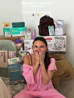TikTok post by @bayyyreed for Amazon Influencer ID. Caption reads: Amazon really said “baby girl is SET” 😭🎀📦 still....