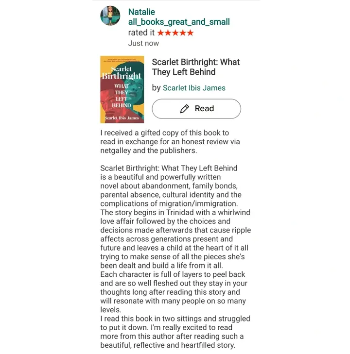 Instagram post by @all_books_great_and_small for NetGalley. Caption reads: [...] in exchange for an honest review via....