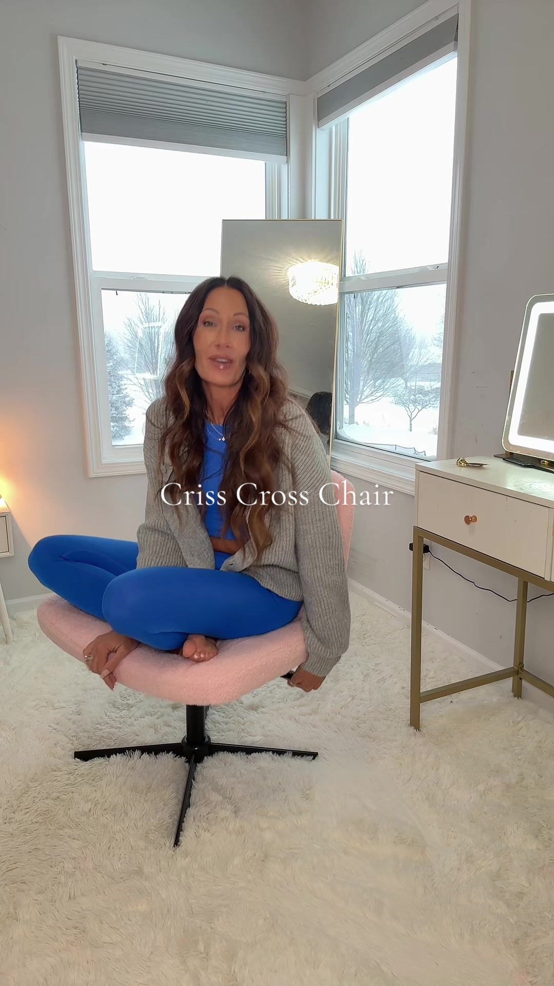 TikTok post by @liveurbestlifewithjodie for Sweet Furniture Plus. Caption reads: [...] #OfficeRefresh #CrissCrossChair @Sweet....