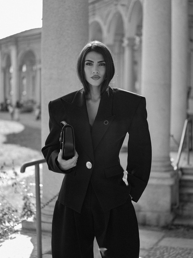 Instagram post by @giuliasalemi for KARL LAGERFELD. Caption reads: Timeless classic in B&W @karllagerfeld....