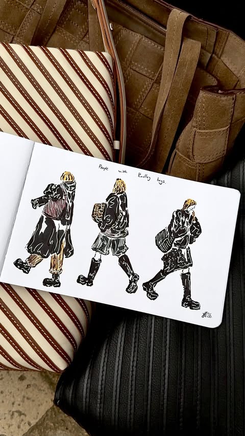 Instagram post by @drawingsofjoy_ for Radley. Caption reads: Let’s sketch people wearing @radleylondon bags ✍️....