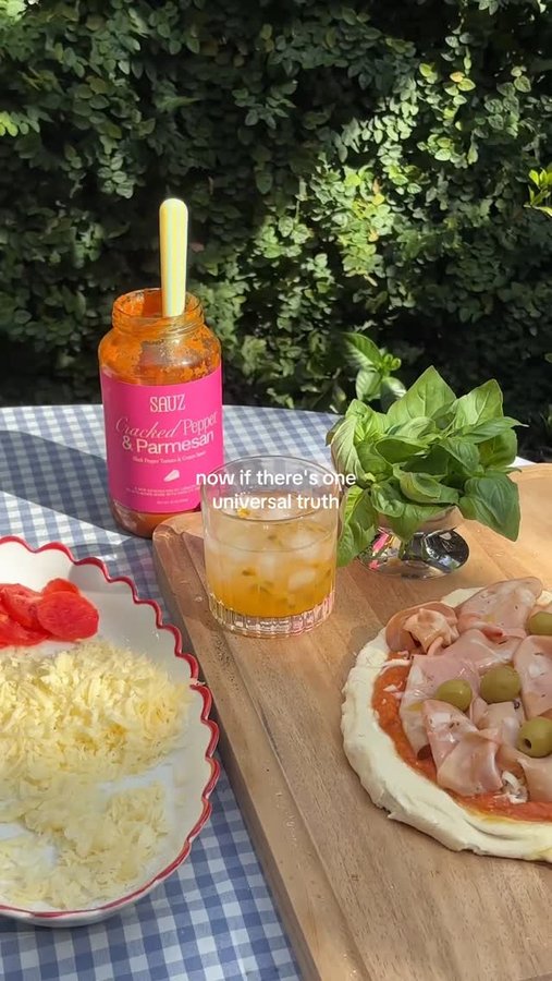 Instagram post by @jennys__table for SAUZ. Caption reads: sign me up for a @getsauz pizza night esp. w/ the....