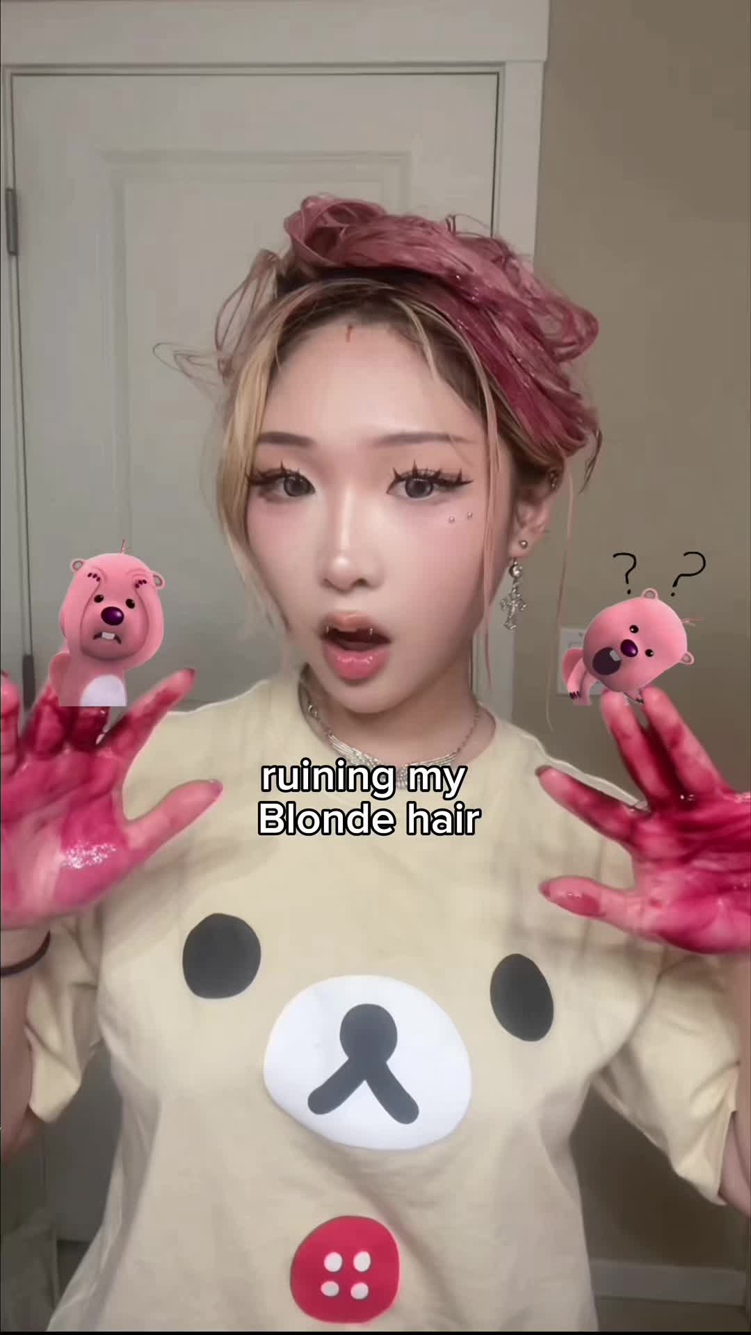 TikTok post by @janepwp for Colorlomo. Caption reads: DIY blonde to pink hair with @COLORLOMO use code....