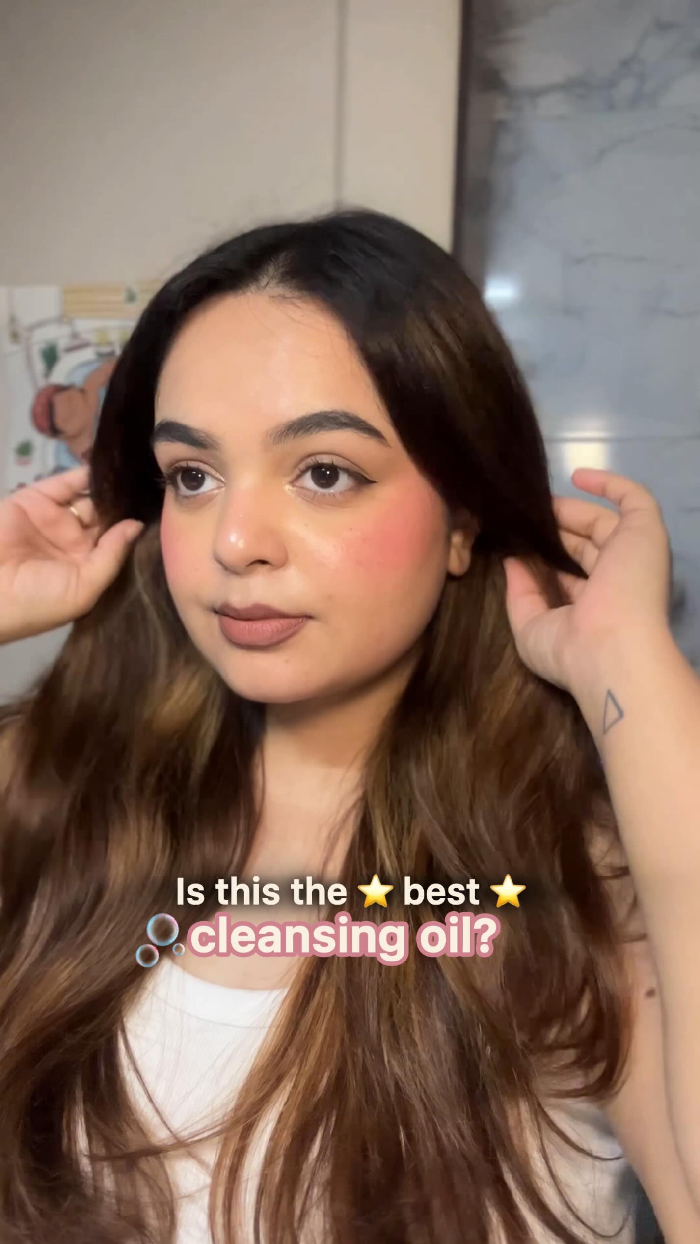 Instagram post by @manaswanisaxenak for DHC. Caption reads: [...] makeup doesn’t have to strip your skin.....