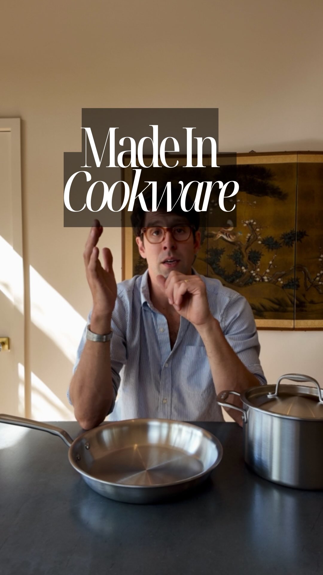 Instagram post by @hansloreidesign for Made In Cookware. Caption reads: Made In Stainless Clad is the best upgrade I’ve....