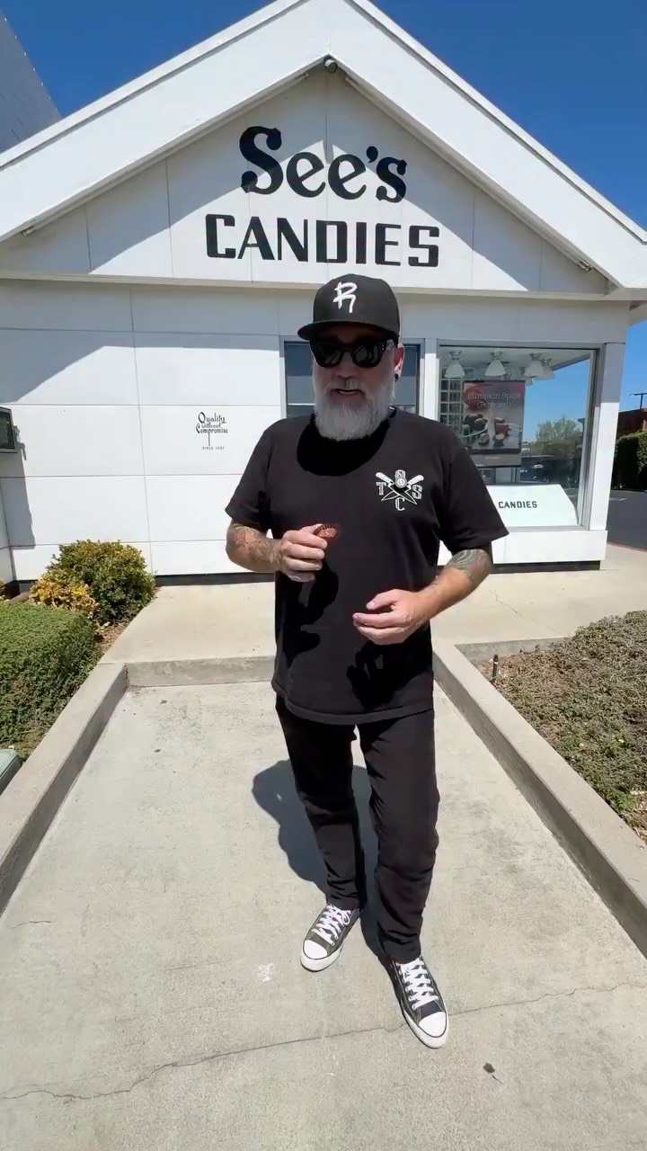 Instagram post by @markfromriverside for See's Candies. Caption reads: Best way to celebrate Mrs. See’s Birthday is with....