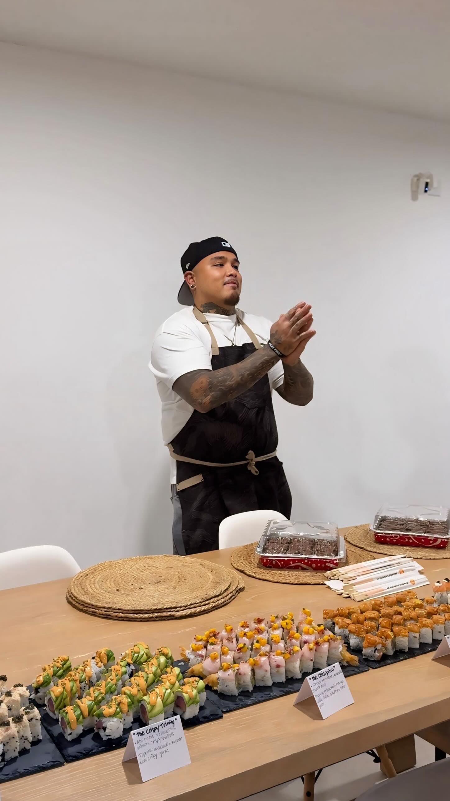 Instagram post by @journeyswithjulian for Hedley & Bennett. Caption reads: Which sushi roll would you eat first? 🥢

Send....