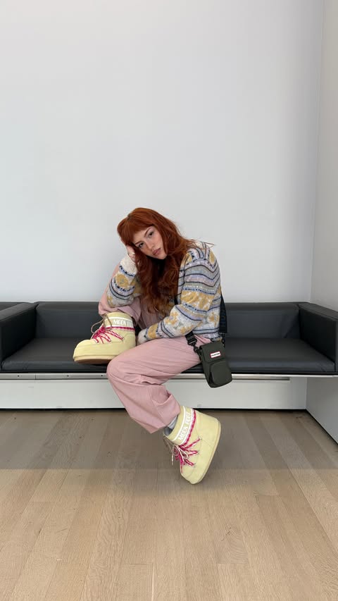 Instagram post by @denisa_balint for MODIVO. Caption reads: [...] winter styling with my fav pieces from....