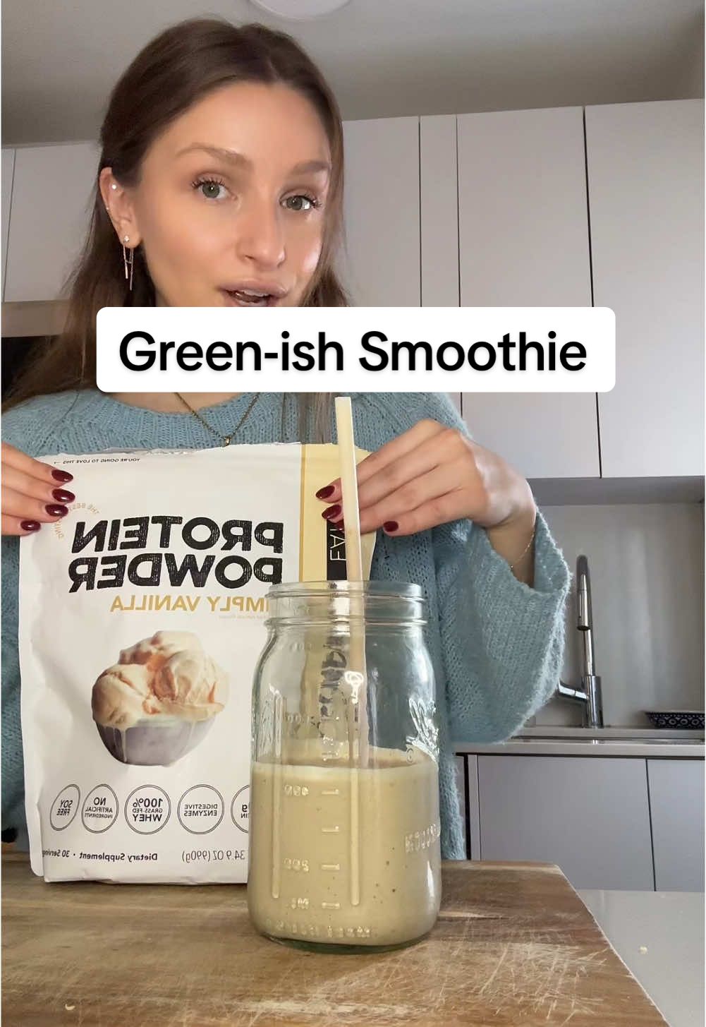 TikTok post by @saltandsagenutrition for Clean Simple Eats. Caption reads: [...] my green-ish smoothie #CSEPartner @Clean....