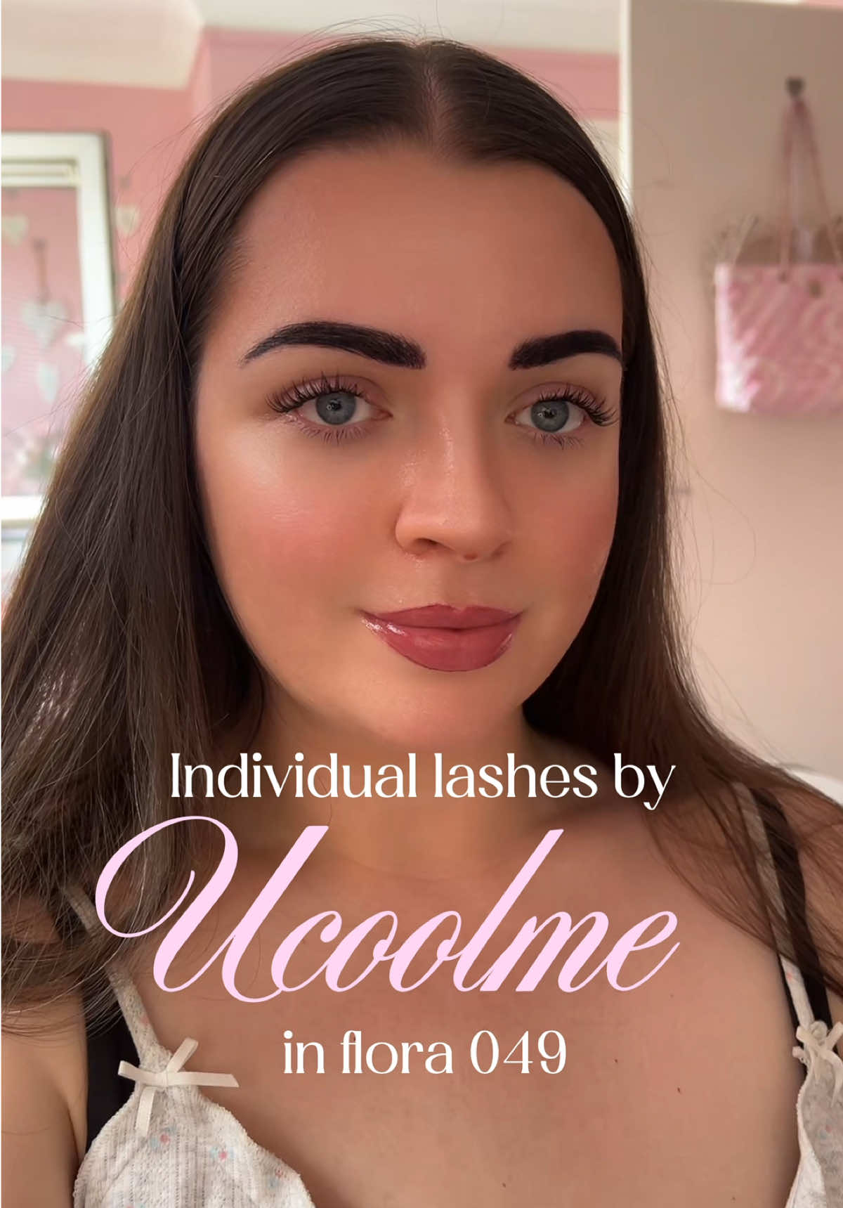 TikTok post by @bellarosediaryxo for uCoolMe Lashes. Caption reads: [...] and give the prettiest finish! 🫧🎀 @uCoolMe....