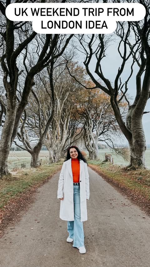 Instagram post by @shinewithshanu for Discover Northern Ireland. Caption reads: UK Weekend trip idea from London😍✈️

Things to do....