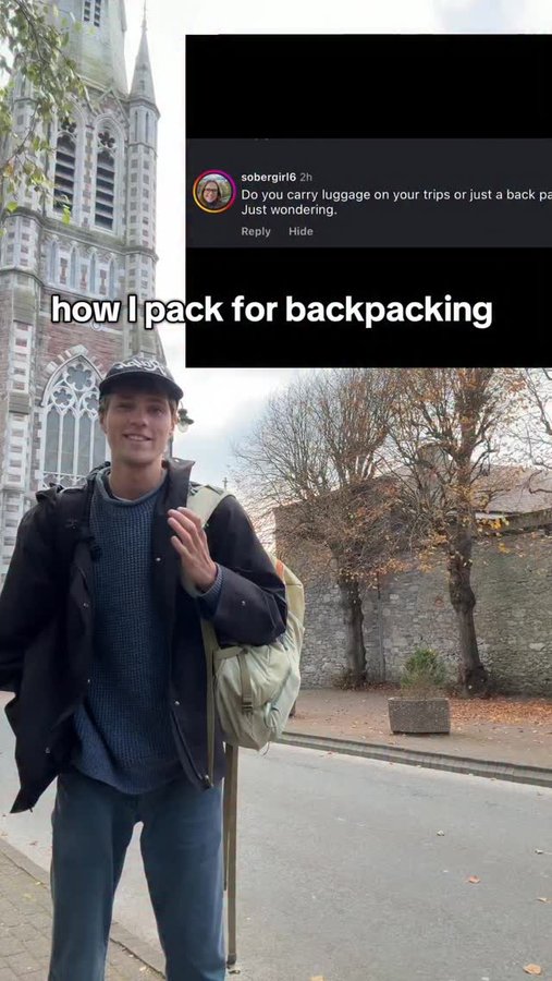 Instagram post by @gabesco for Patagonia. Caption reads: this is even more than I needed tbh #backpacking....