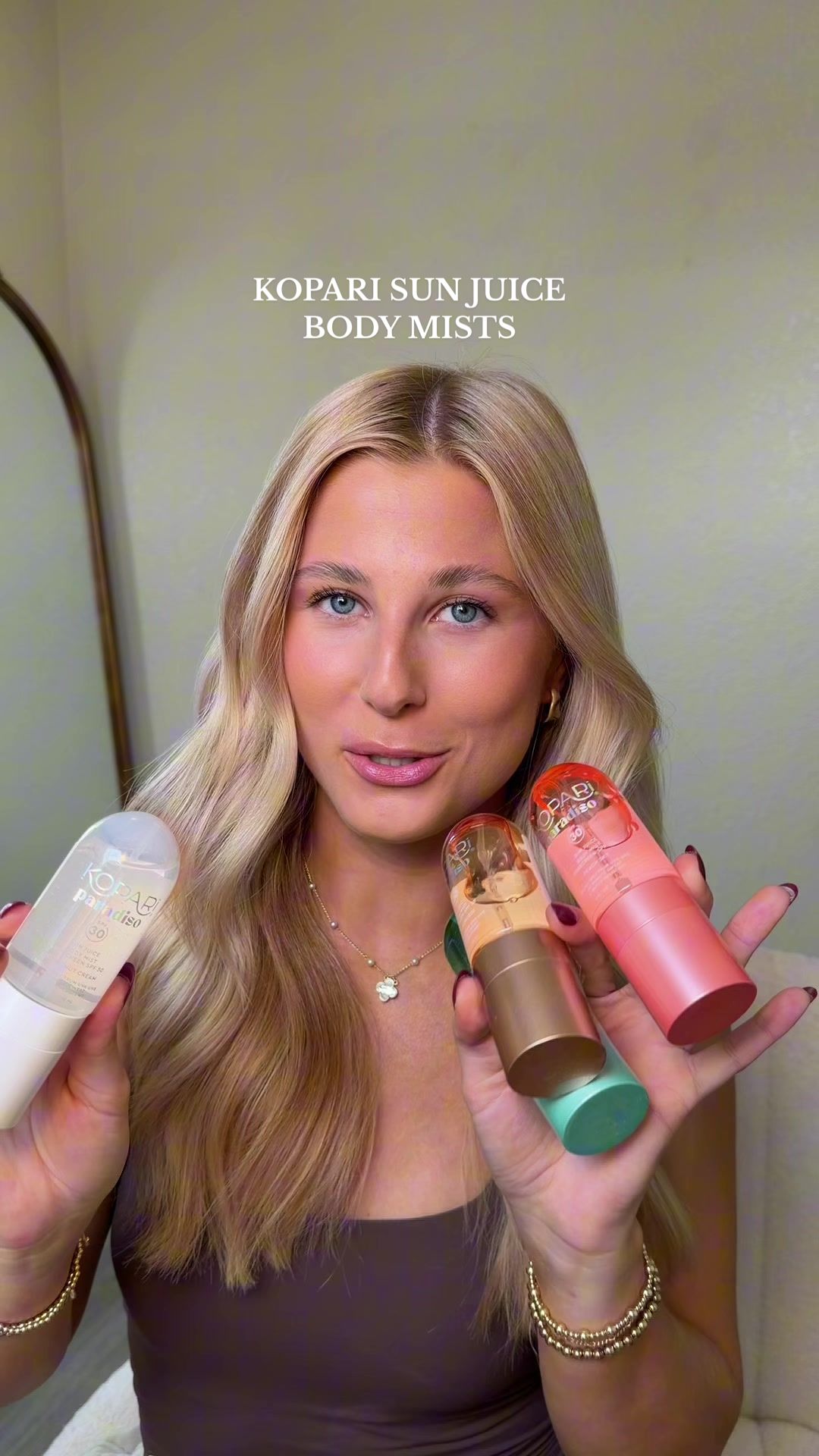 TikTok post by @jennaevelynnn for Kopari Beauty. Caption reads: Feels like I am on vacation every day with @Kopari....