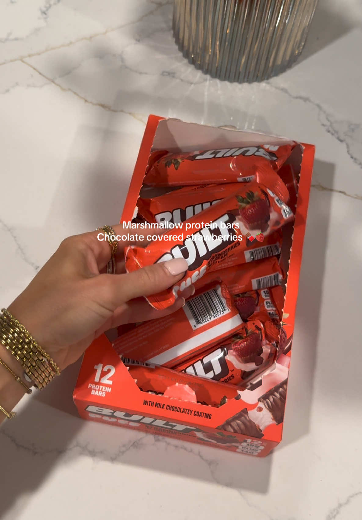 TikTok post by @sabinagilman1998 for BUILT Bar. Caption reads: [...] Chocolate covered strawberry 🍓🍫 #builtbar....