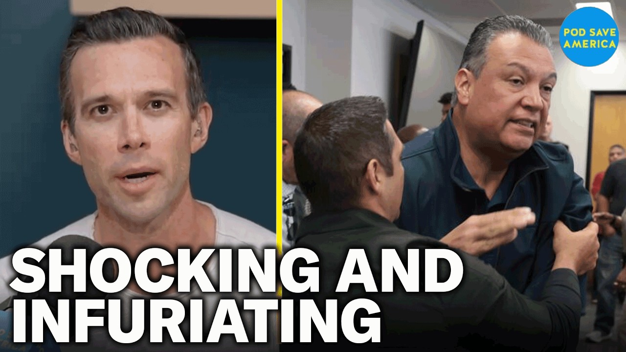 YouTube post by @podsaveamerica for Article. Caption reads: Shocking: Trump's Agents Tackle Democratic Senator....