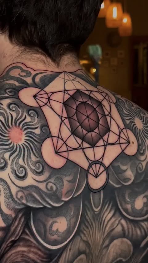 Instagram post by @mericduskuntattoo for PEPAX. Caption reads: Sacred Geometric Evolution Sponsored by....