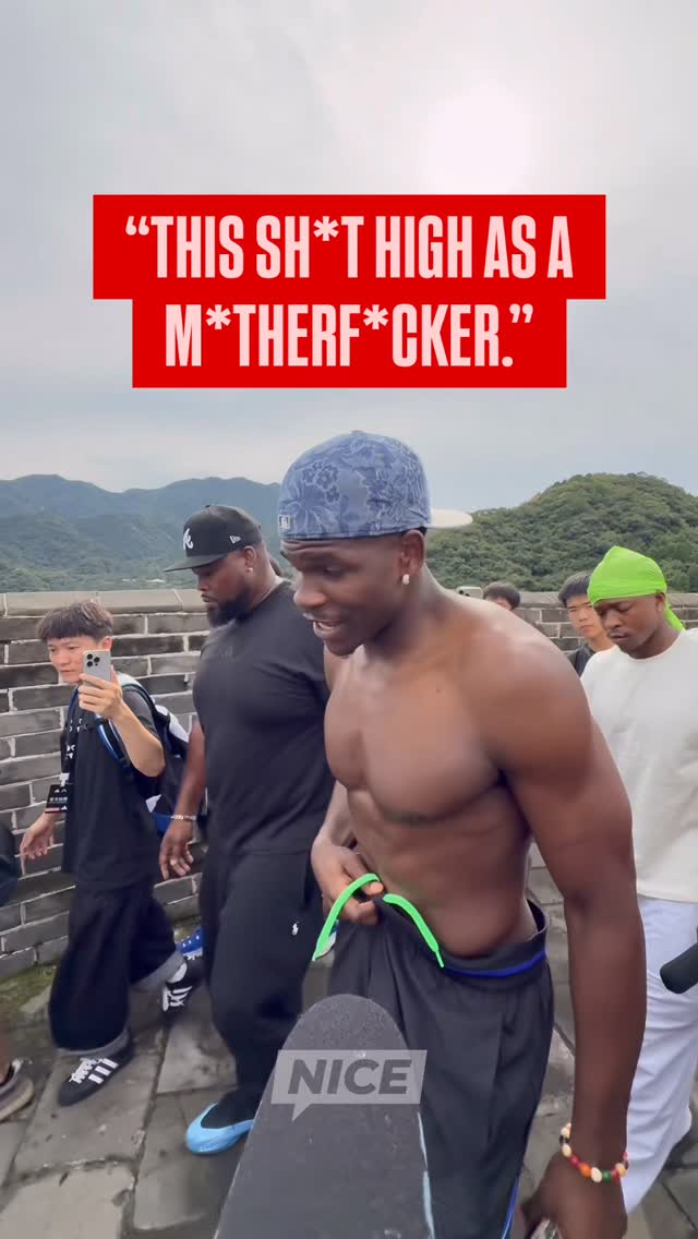 Instagram post by @edwardswave for Nice Kicks. Caption reads: Ant kept it real at The Great Wall of China 🤣.