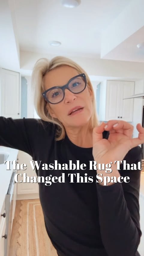 Instagram post by @angelahowenstein for Ruggable. Caption reads: This rug is so good,👌🏼 and 🧼 washable! Comment....