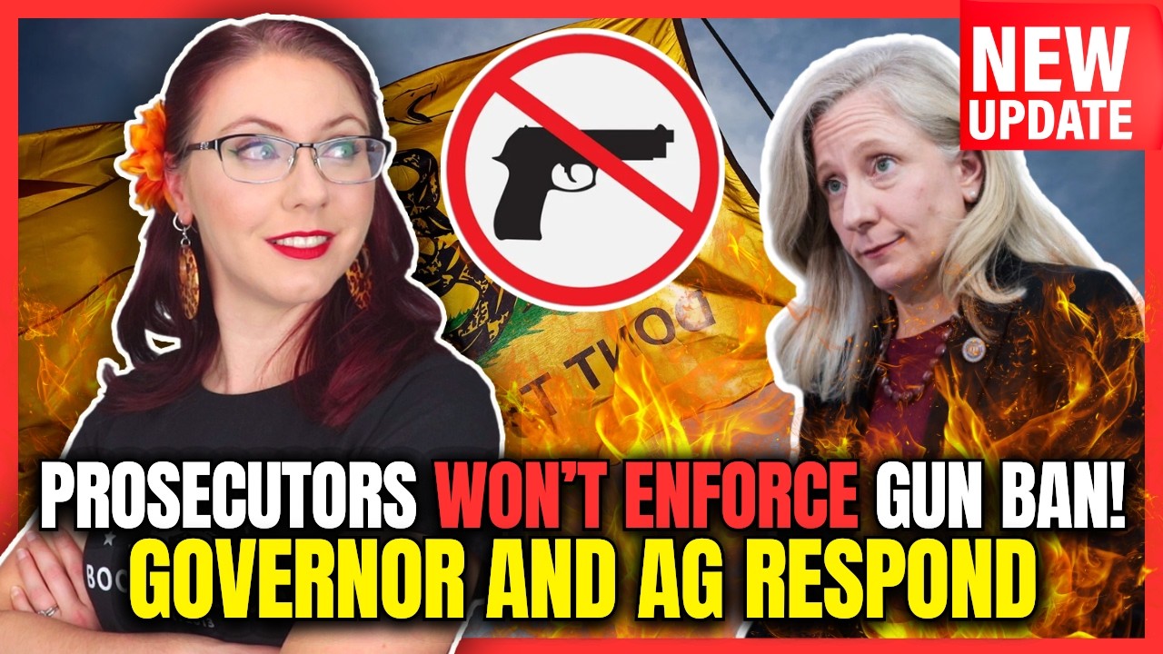 YouTube post by @LibertyDoll for AvantLink. Caption reads: Prosecutors Won't Enforce Gun Ban! Governor and AG....