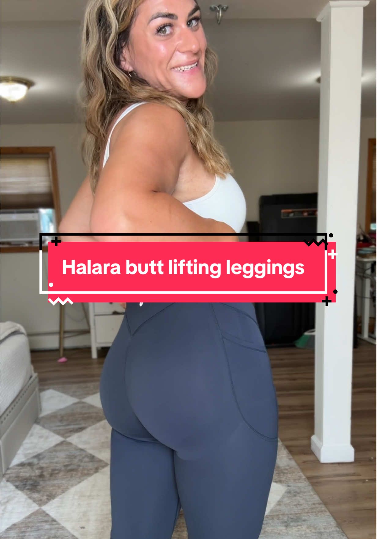 TikTok post by @spacecadetmomma for Halara. Caption reads: Replying to @Lunchbox idk wether to be flattered....