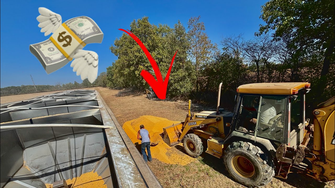 YouTube post by @KipSieglerFarming1 for John Deere. Caption reads: Vandals Trespass and Dump Our Soybeans!.