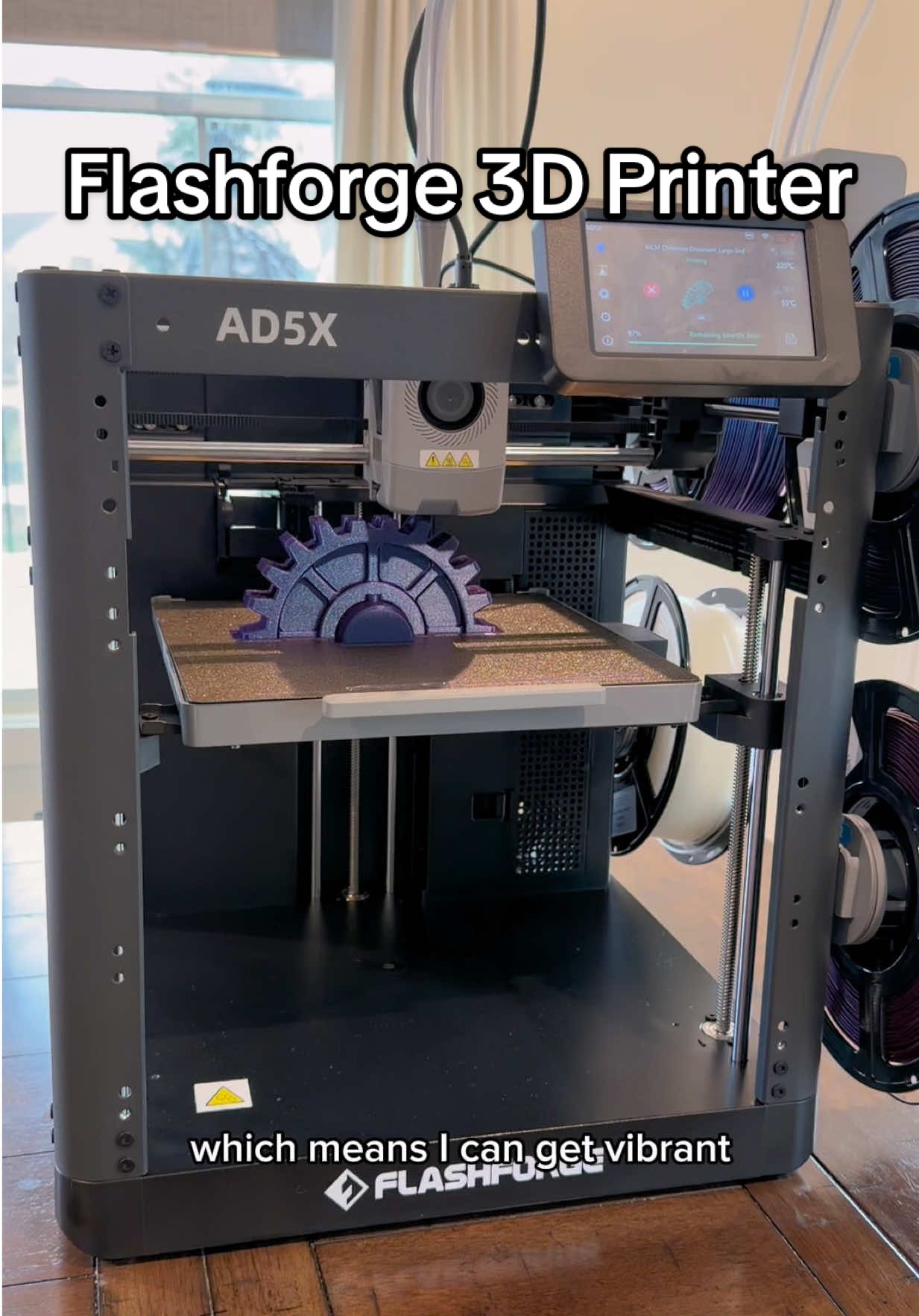 TikTok post by @shwetamalkar_ for Flashforge. Caption reads: My husband surprised me with the Flashforge AD5X....