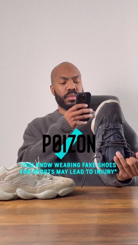 Instagram post by @striqfit for POIZON. Caption reads: [...] in my Bio to get Free Legit Check on POIZON....