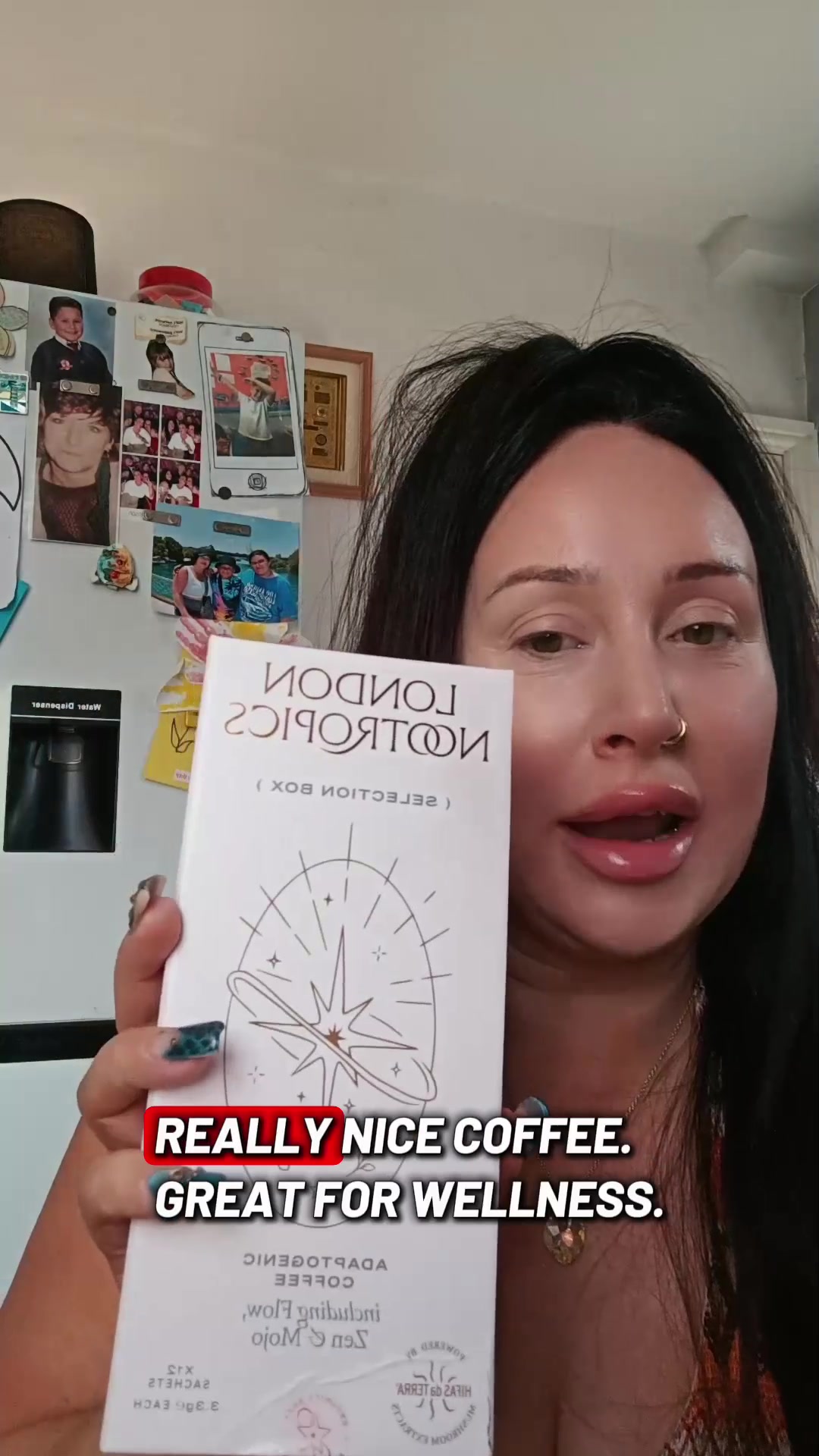 TikTok post by @mariasproductfinds for London Nootropics. Caption reads: @London Nootropics Adaptogenic coffee individually....