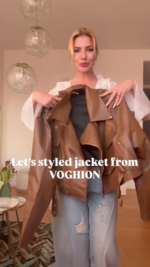 Instagram post by @zajkagenia for Voghion. Caption reads: Jacket from @voghion_global DSU 33034643 Use my....