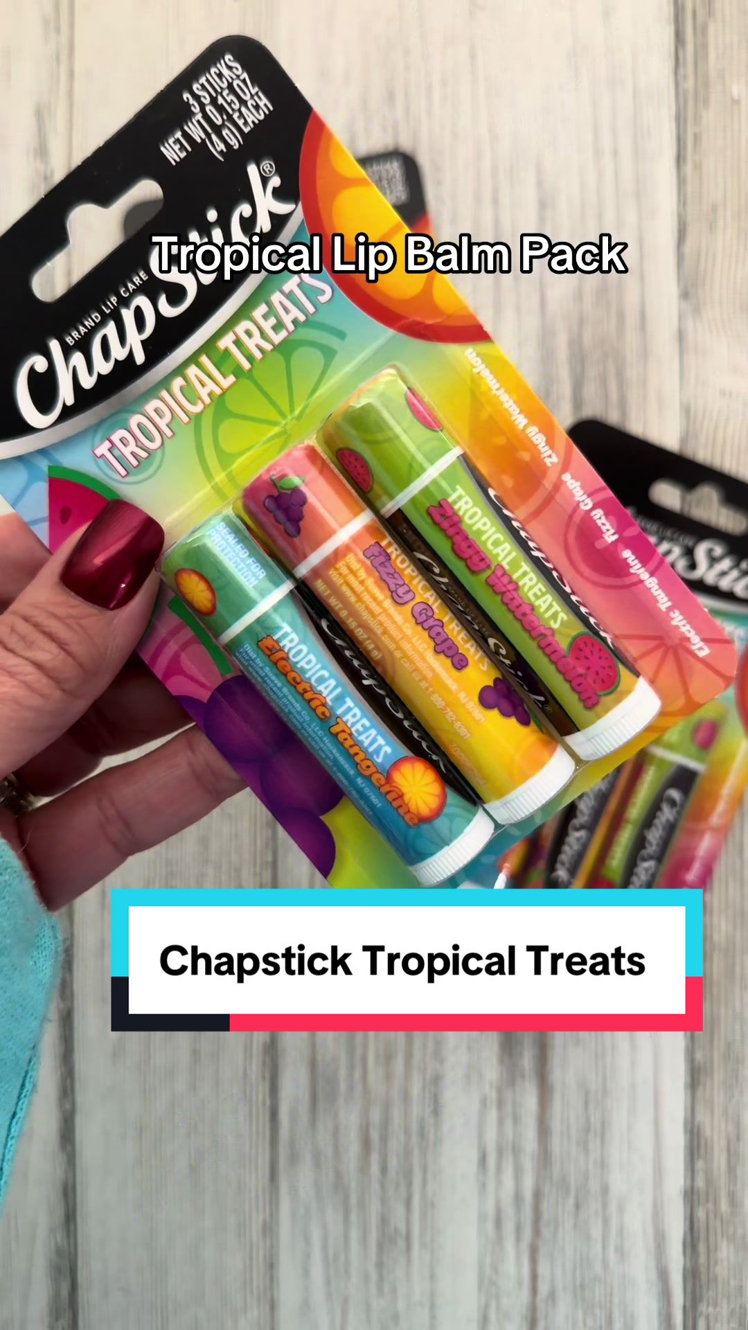 TikTok post by @moniquegonzales2538 for ChapStick. Caption reads: Tropical collection by @ChapStick.US #chapstick....