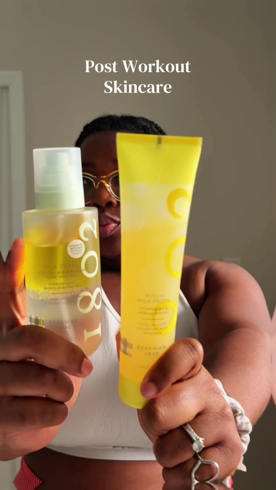 TikTok post by @tanika.mone for Beekman 1802. Caption reads: [...] in one step with the Milk Froth from Beekman....