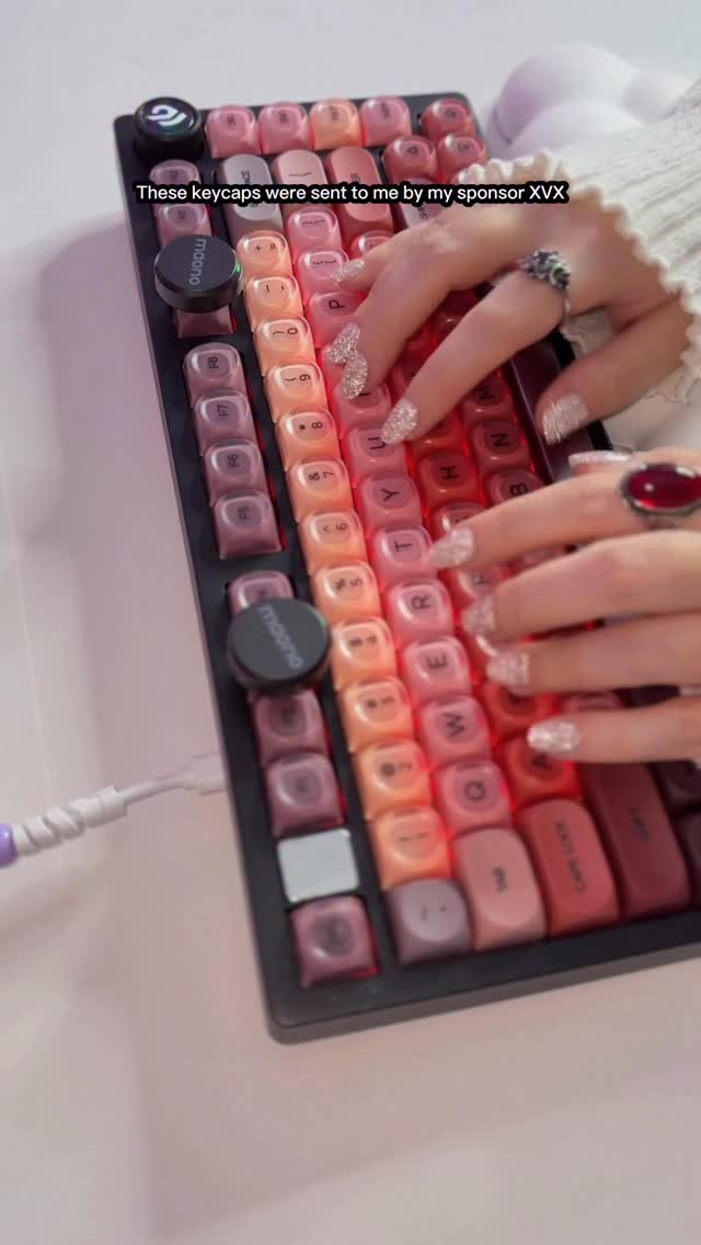 Instagram post by an influencer for XVX Keyboard. Caption reads: [AD] These makeup themed keycaps are everything!....