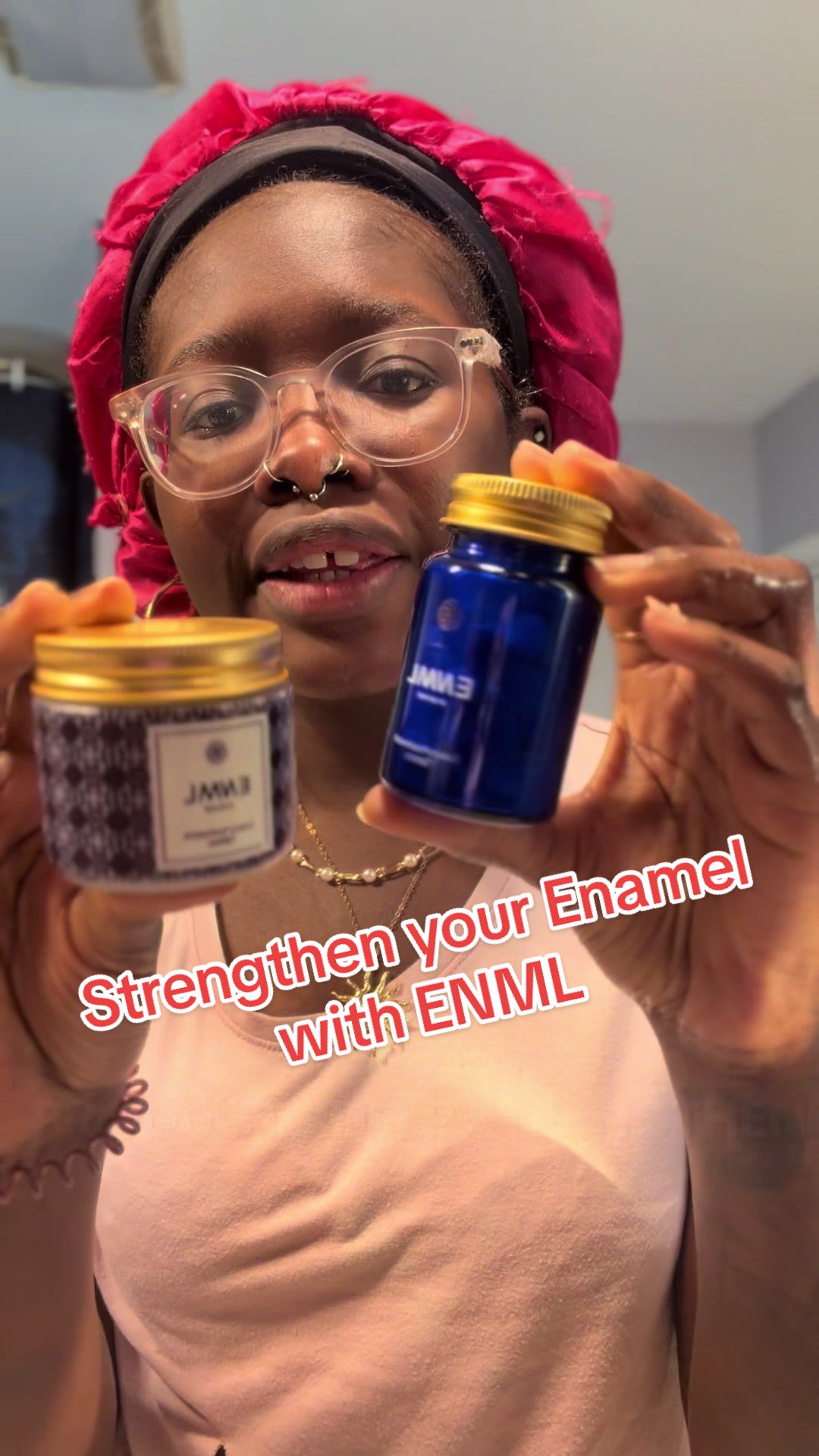 TikTok post by @annasaah for ENML Toothpaste Tabs. Caption reads: An honest review of @ENML Toothpaste Tabs....