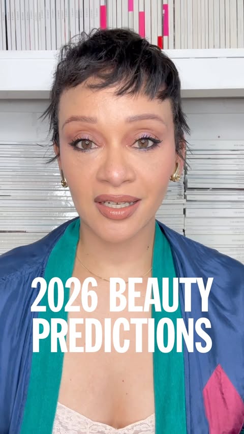 Instagram post by @charisse_kenion for Selfridges. Caption reads: Beauty predictions for 2026 🔮 Playful make-up,....