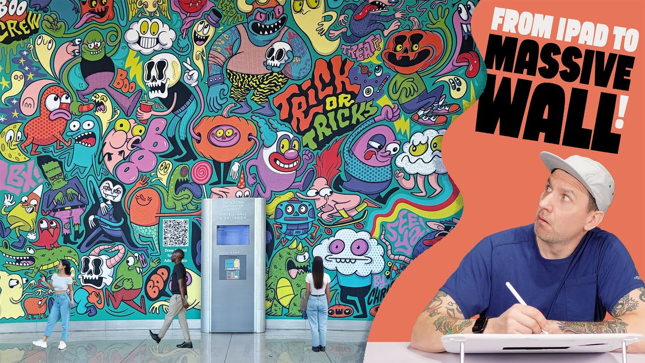 YouTube post by @chris-piascik for Skillshare. Caption reads: I Made a 30ft Mural in a Free Drawing App.